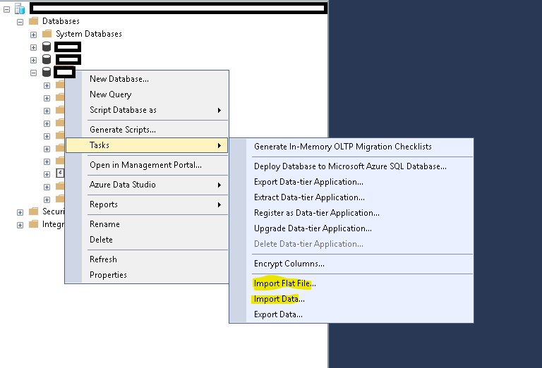 Image Placeholder: Screenshot of SQL Management Studio highlighting the "Import Data" wizard